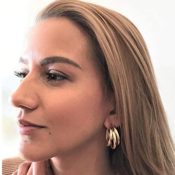 New Gold Three-Layer Round Drop Earrings, beautiful Earrings, cute Earrings - Picture 4 of 7